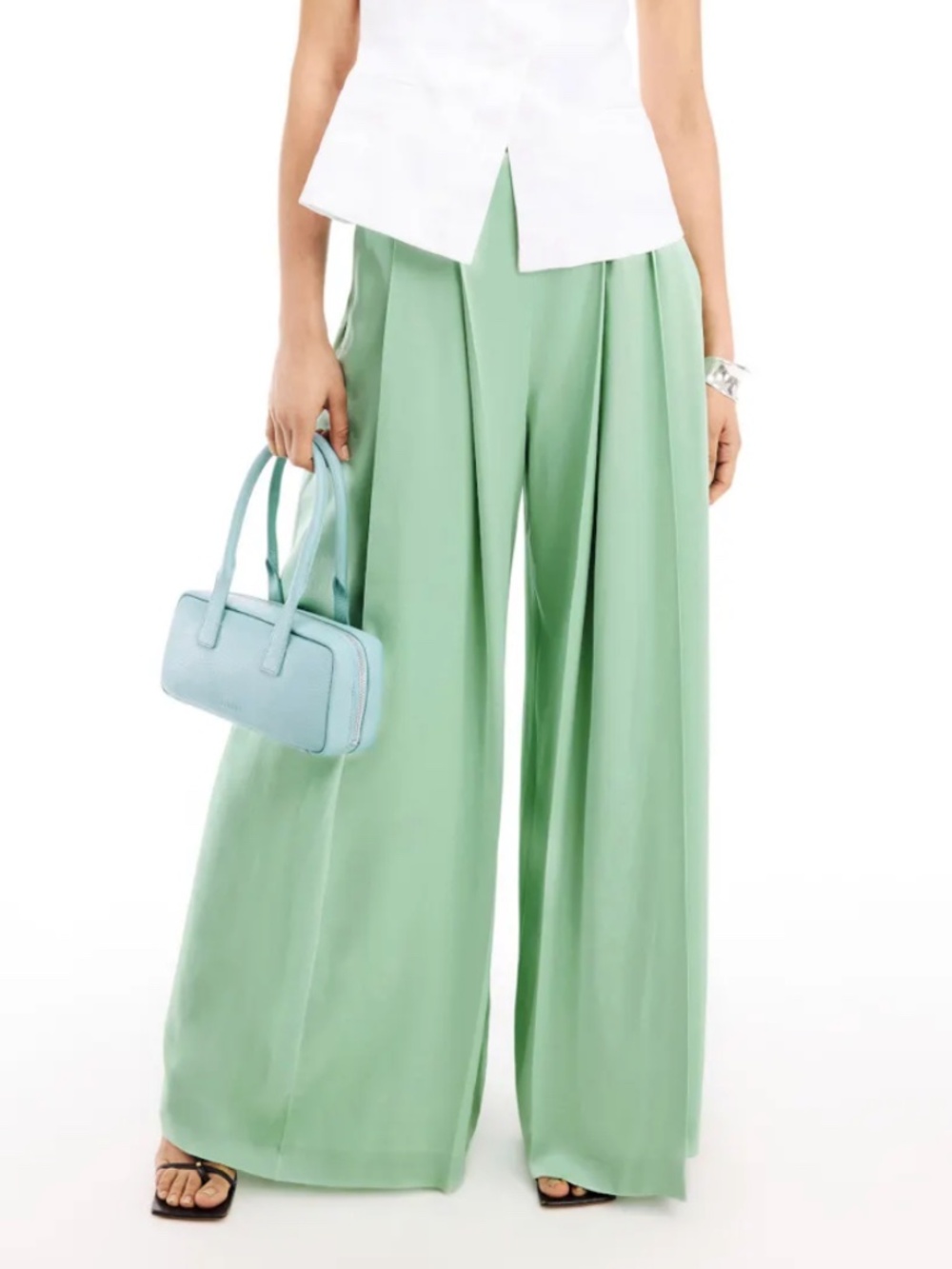 BOSS Hugo Boss Tetosta Pants Mint Green Satin Wide Leg Pleated Trousers Size 4